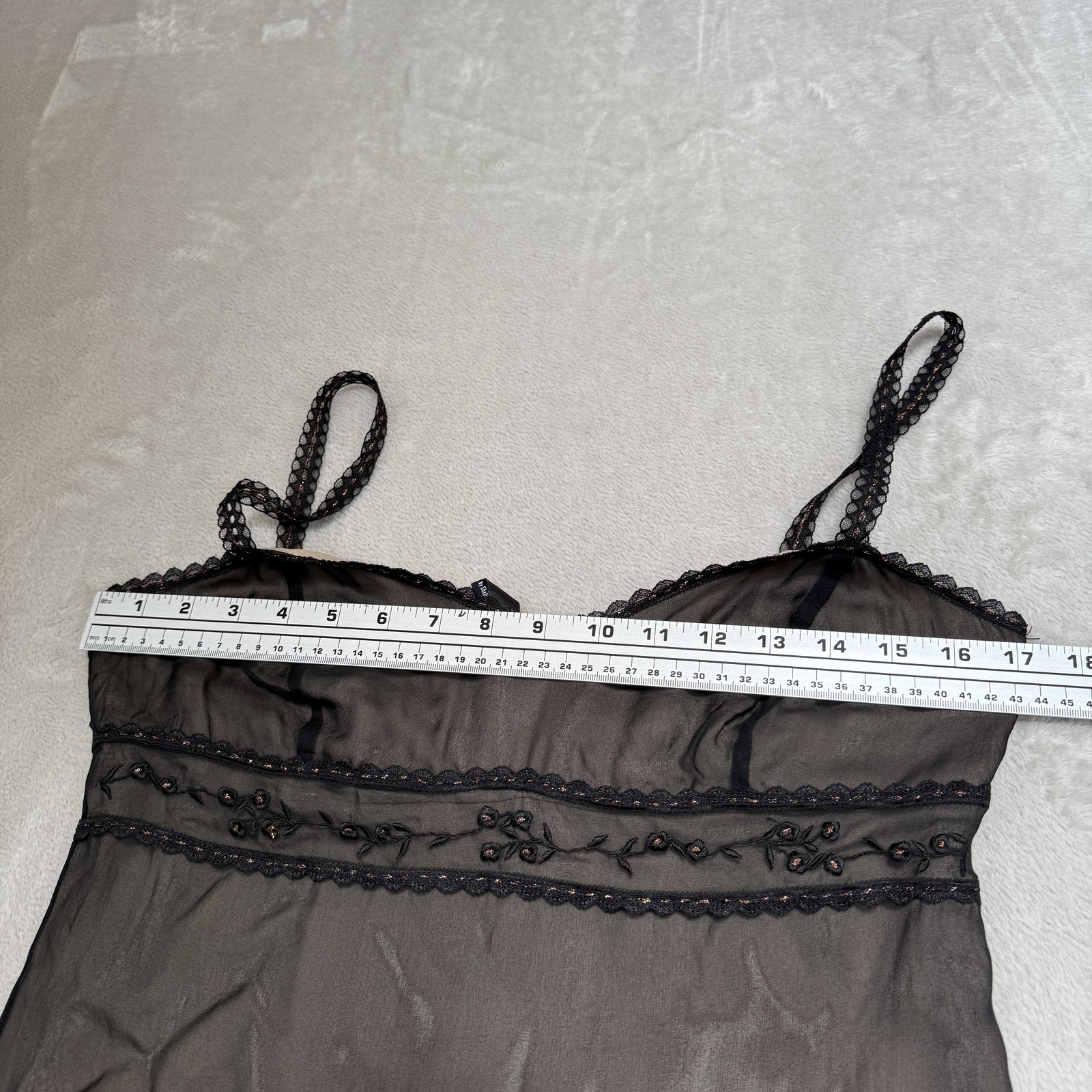 Vtg Laundry By Shelli Segal Full Slip Womens 10 Black Silk Embroidered 90s Fairy