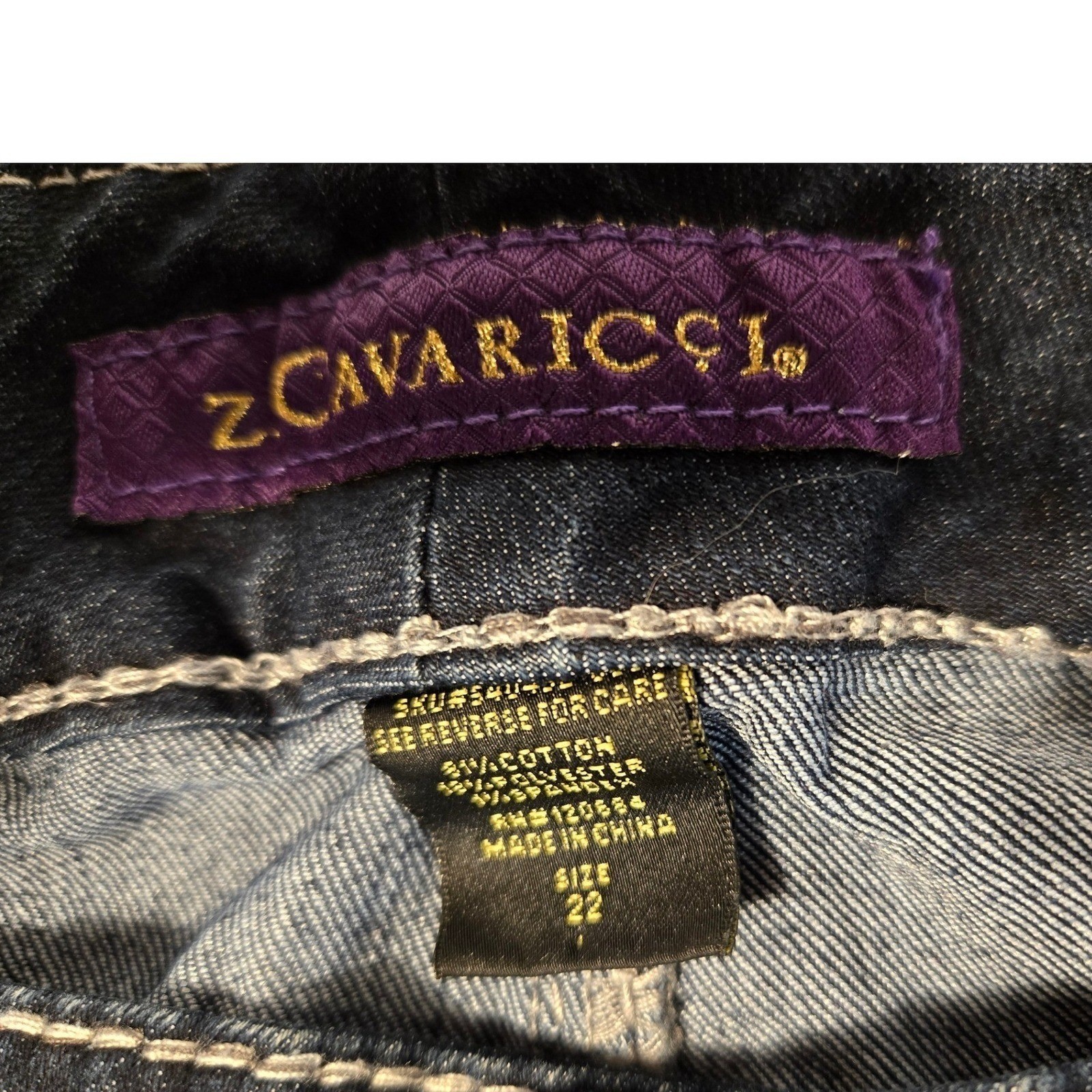 Vtg Z. Cavaricci Womens Plus Size 22 Dk. Wash Flare Leg Embroidered Pocket Jeans