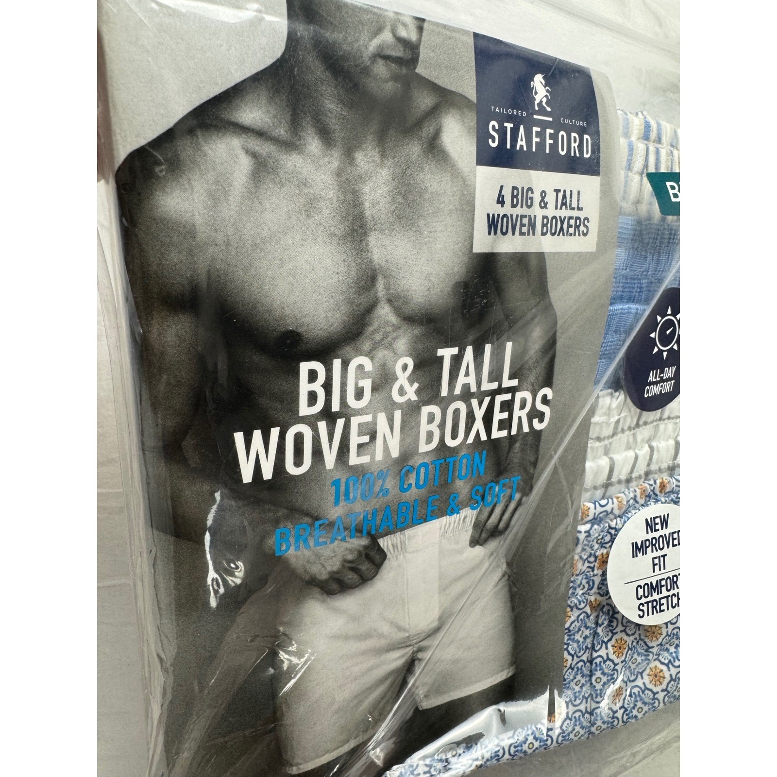 Stafford Mens 4 Pack Big & Tall Woven Boxers 3XL Blue Gray Cotton