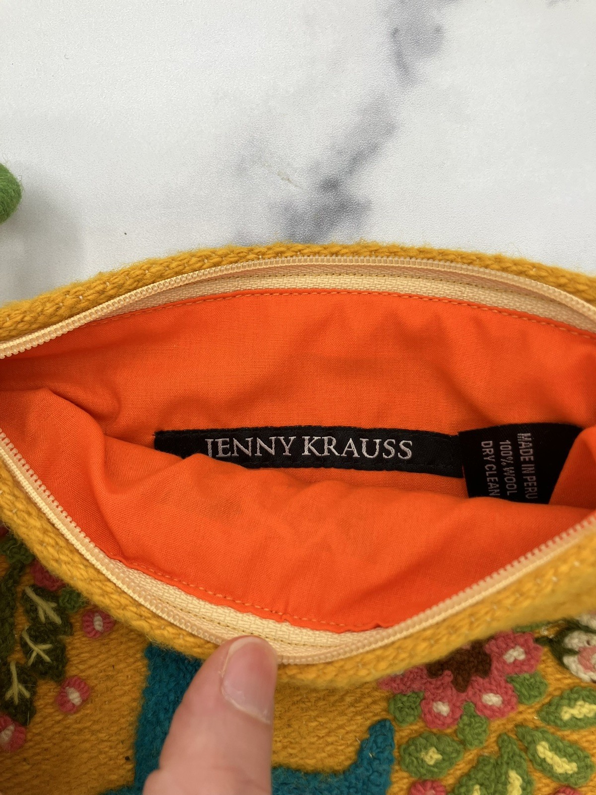 Jenny Krauss Love Letters Wool Floral Clutch- Made in Peru NWT 6 x 8 inches