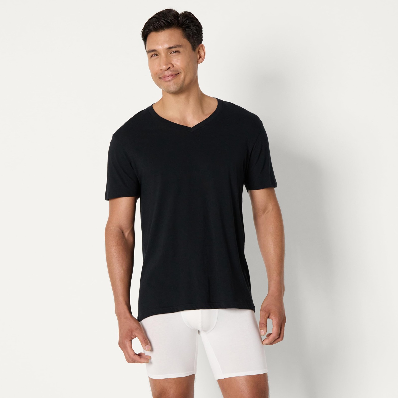 6 Pack Mens Short Sleeves 100% Cotton V-Neck Undershirt,Large Black/Grey Heather