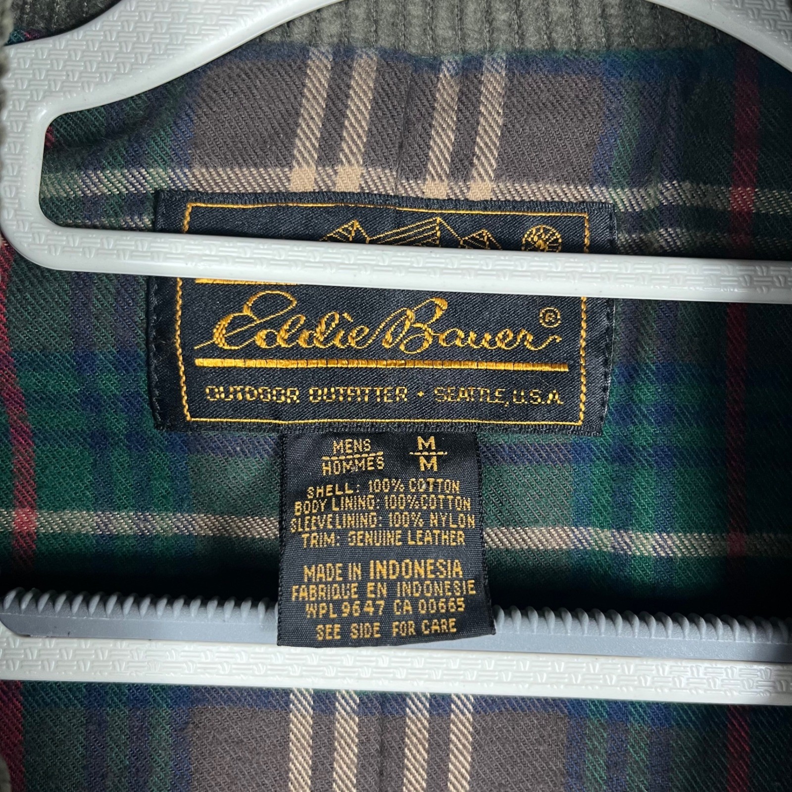 Eddie Bauer Corduroy Field Coat Mens Medium Olive Green Leather Elbow Patches