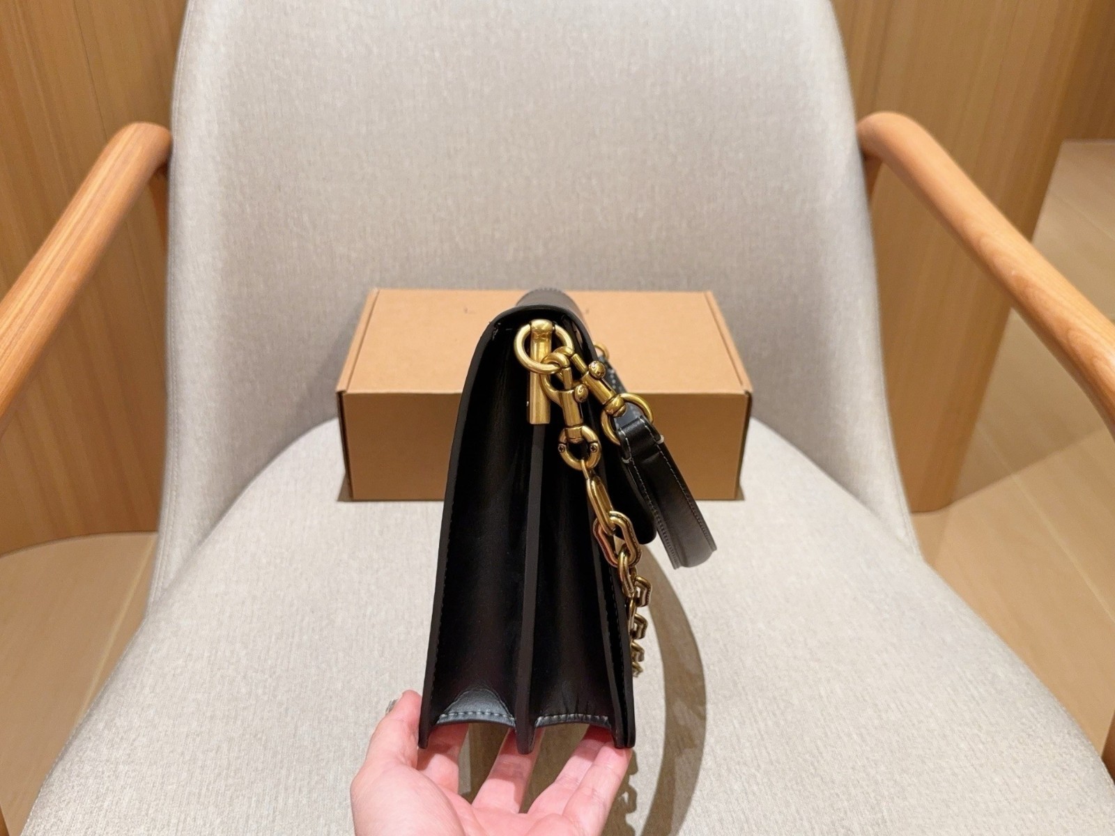 COACH Classic Flap Black Leather Large Shoulder Bag with Chain Crossbody Bag