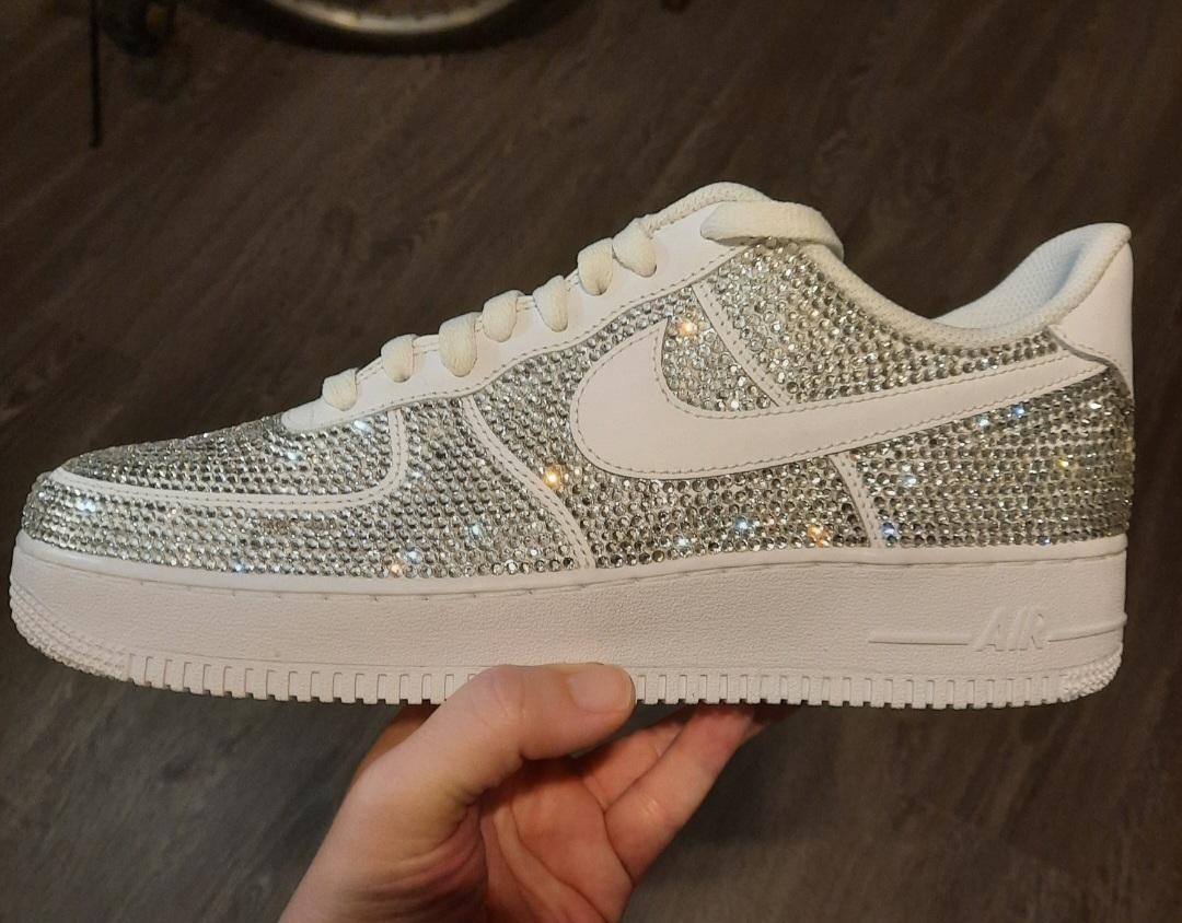 Custom Nike Air Force 1s with Crystal Clear Rhinestones, All White