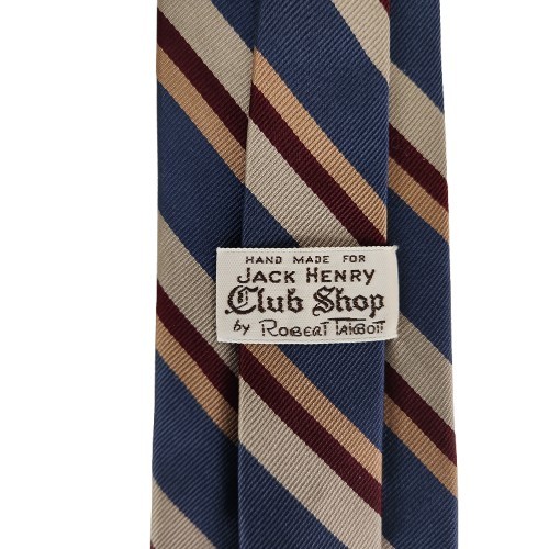 Vtg. Robert Talbott/Jack Henry Blue Red Tan Orange Classic Stripe 100% Silk Tie