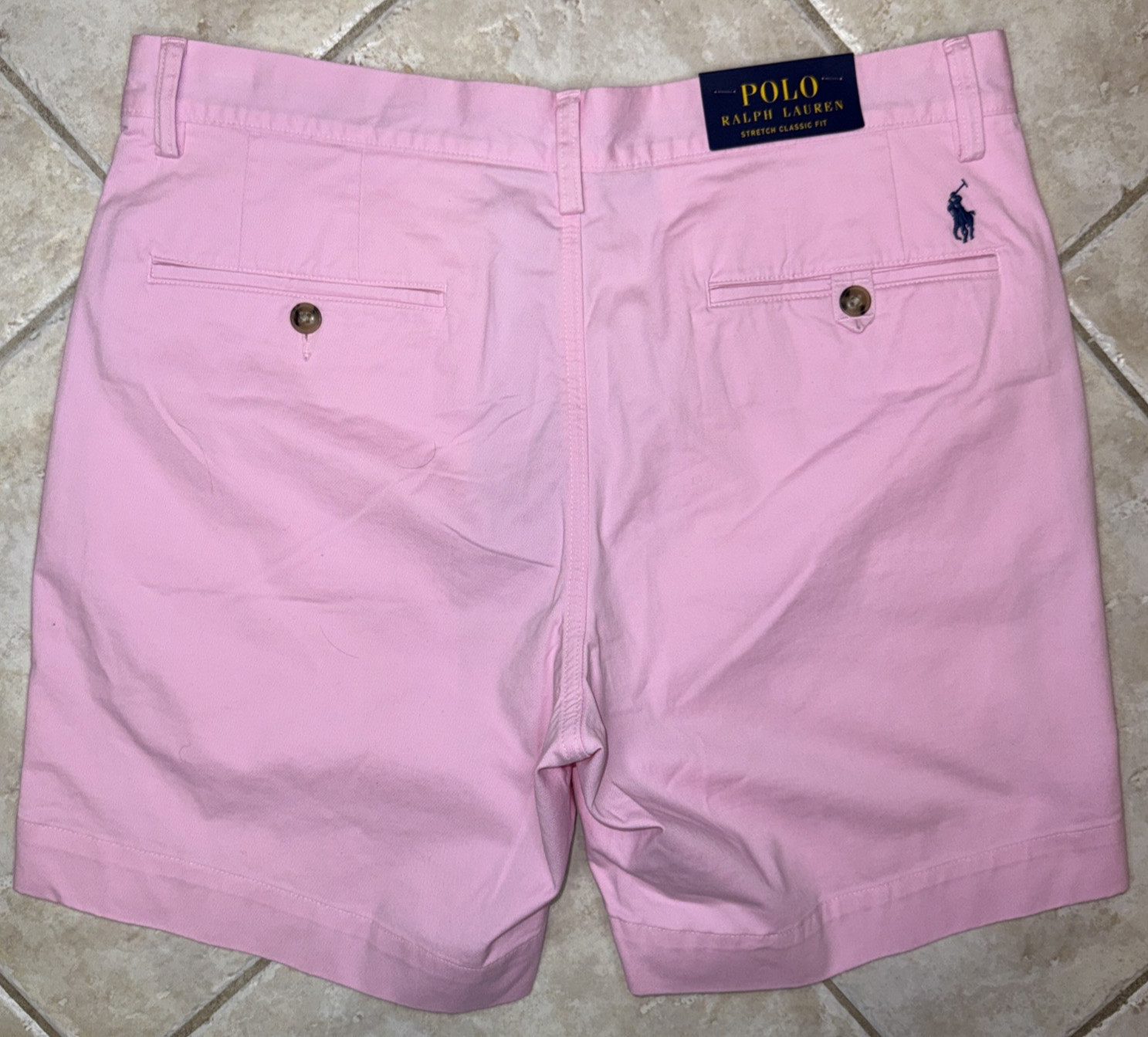 Polo Ralph Lauren Mens 33 Stretch Classic Fit 7″ Shorts Pink w/ Blue Pony NWT
