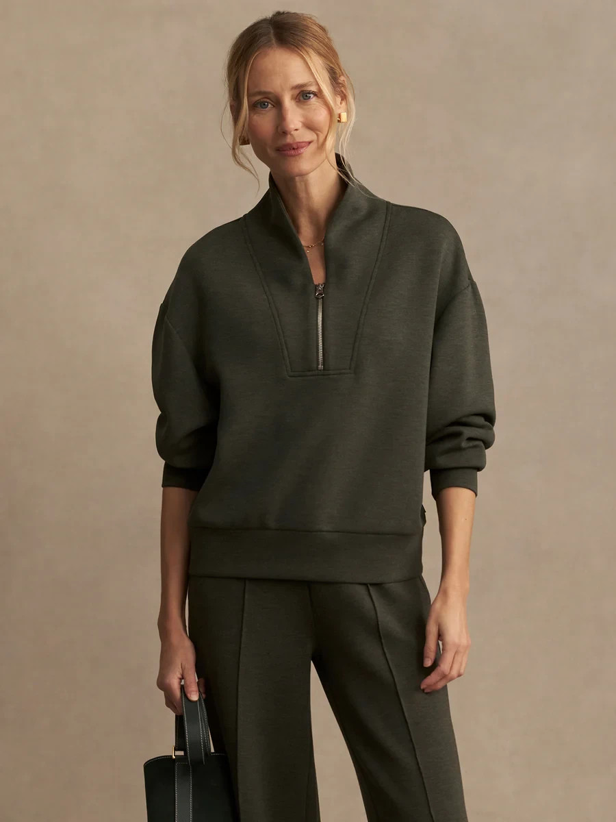 🧡NWT*Varley Davidson Sweat Half Zip Doublesoft Fabric Women’s Size M Olive Marl