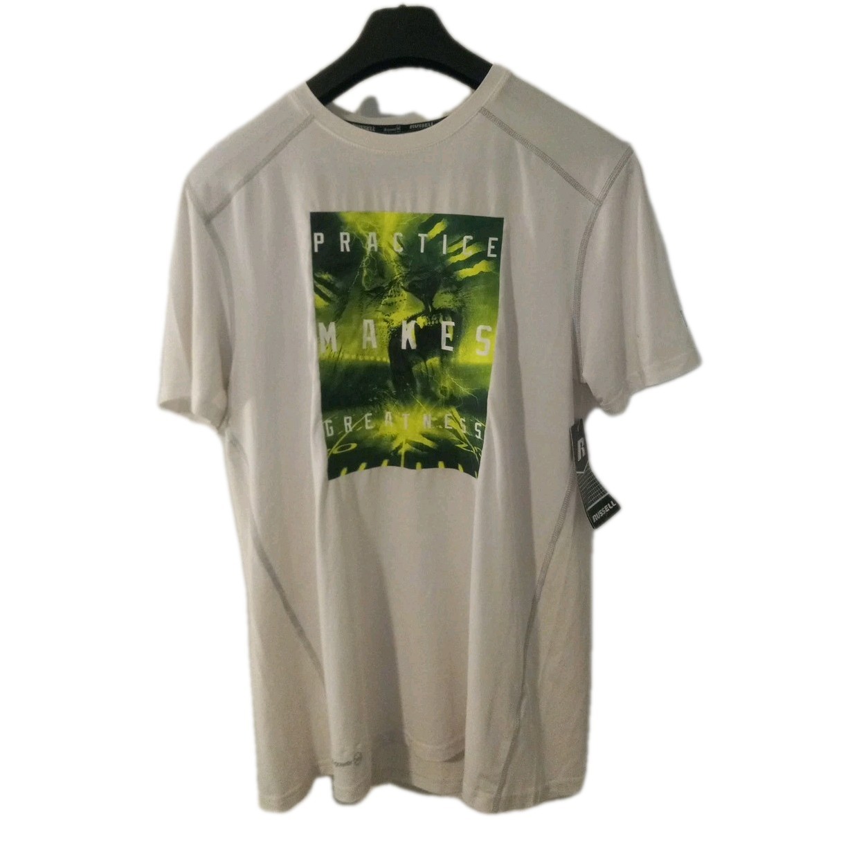Russell Athletic Mens Dri-Power 360 stretchy tshirt white short sleeve white NEW
