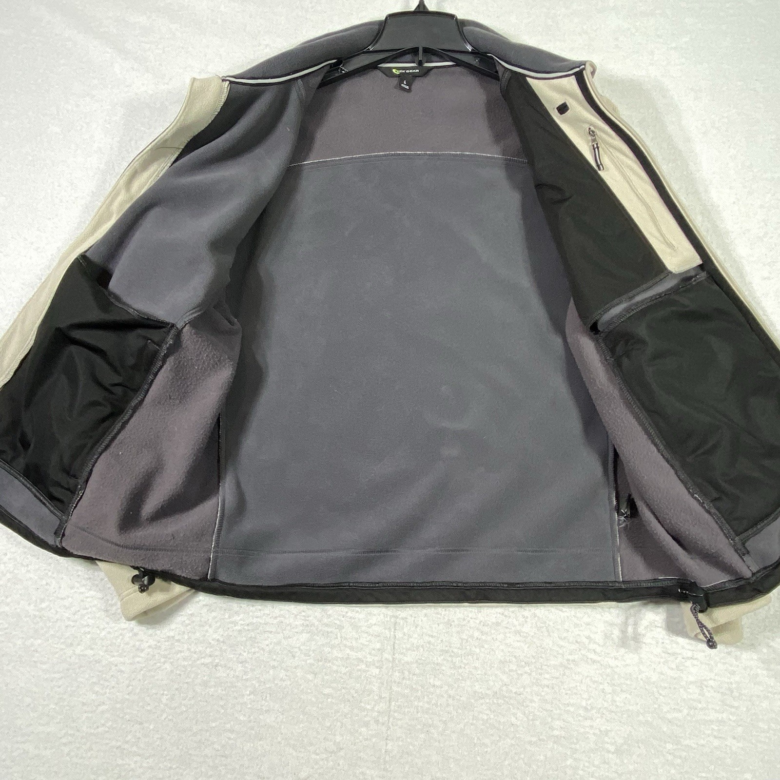 Tek Gear Fleece Jacket Men’s L Cream Gray Full Zip Stand Up Collar Lightweight