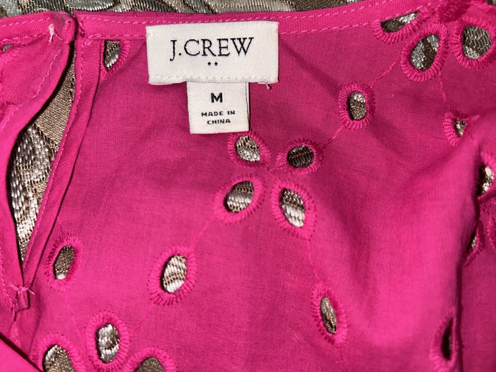J.Crew Fuchsia Eyelet Peasant Blouse, Size M, Pre-Owned