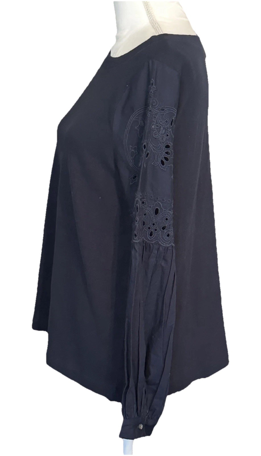 Loft Shirt Top New NWT Small Navy Blue Eyelet Sleeve Casual Fall Winter