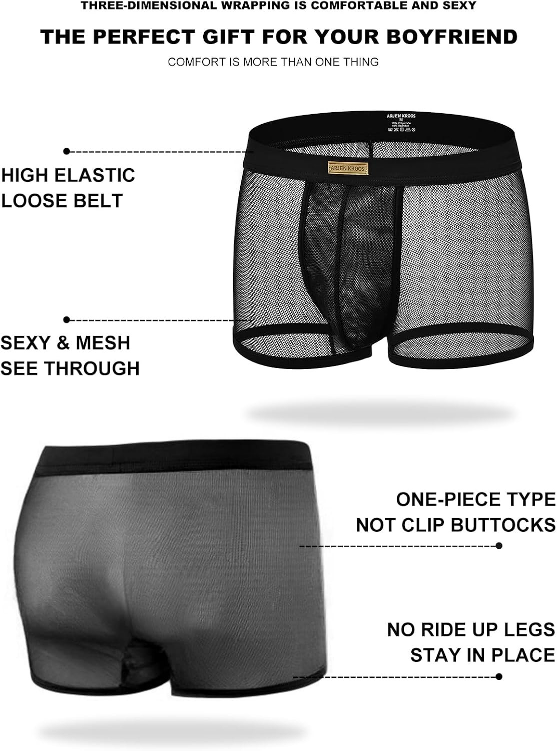 Sexy Underwear for Men Breathable Mesh Boxer Briefs Comfort Soft Trunks