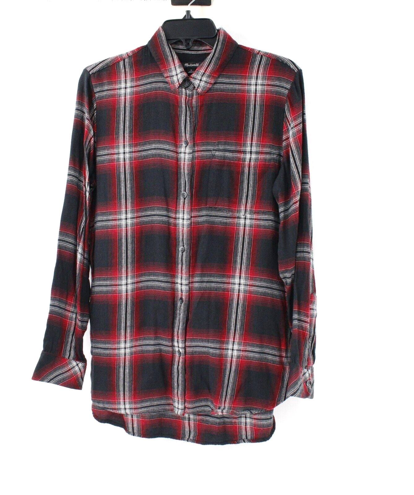 madewell shirt Women’s medium flannel hi low long sleeve button up plaid pocket
