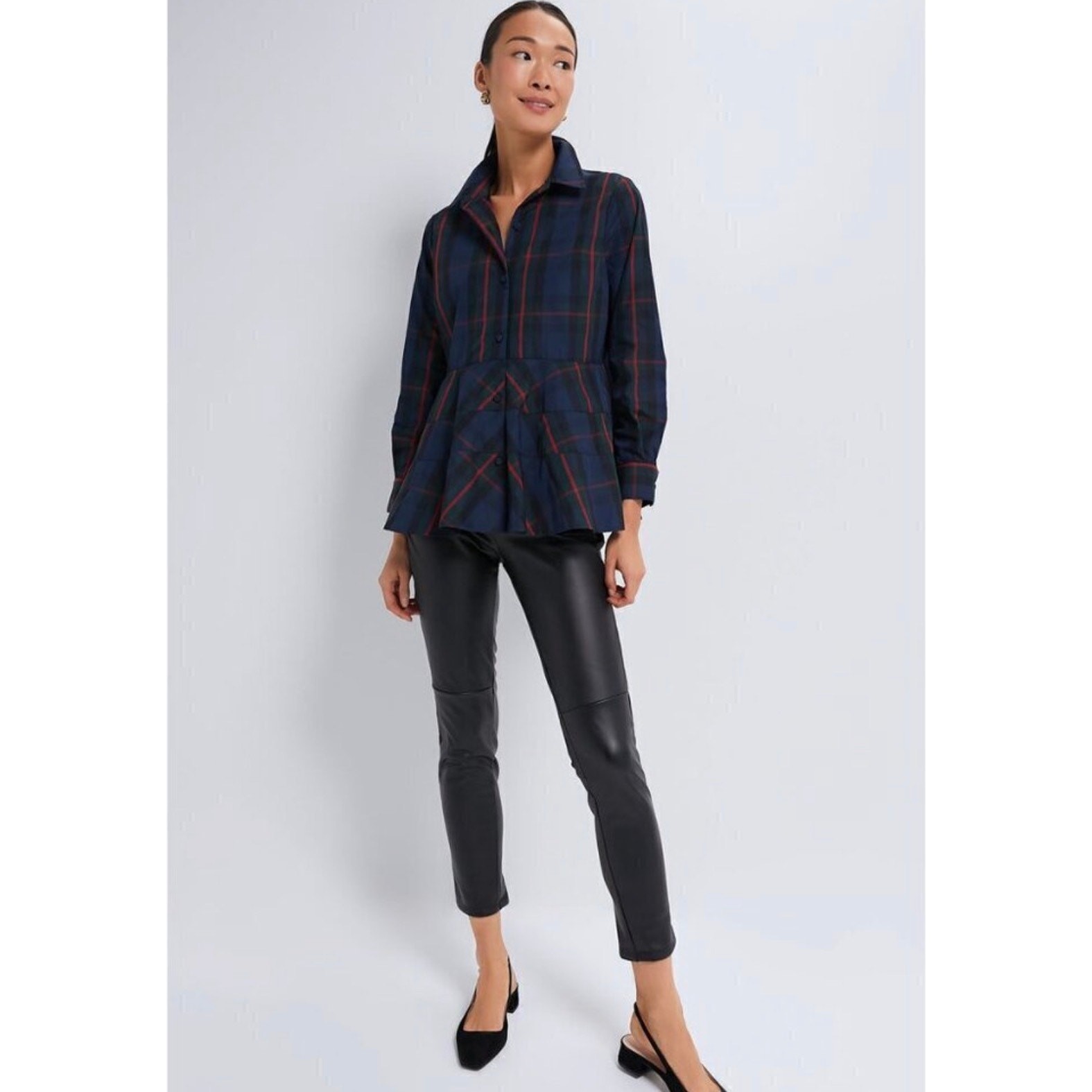 Tuckernuck Pomander Place Ashlen Fraser Plaid Button Blouse Medium Blue