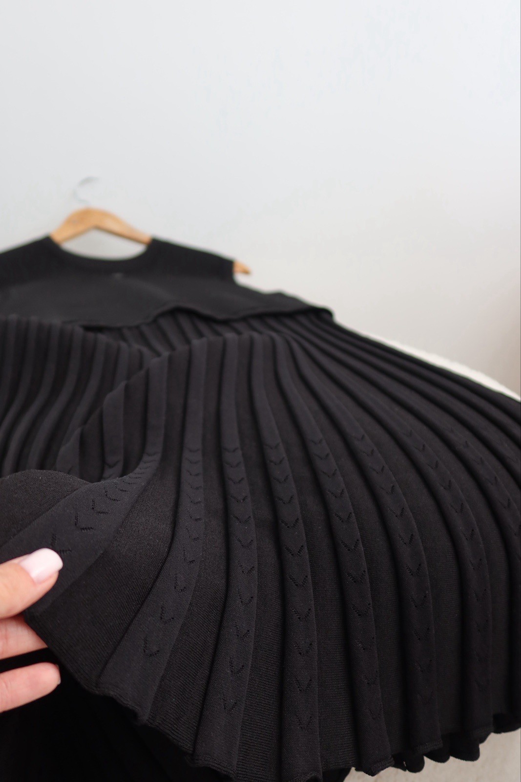 Sandro black pleated stretch-knit mini dress size M/L