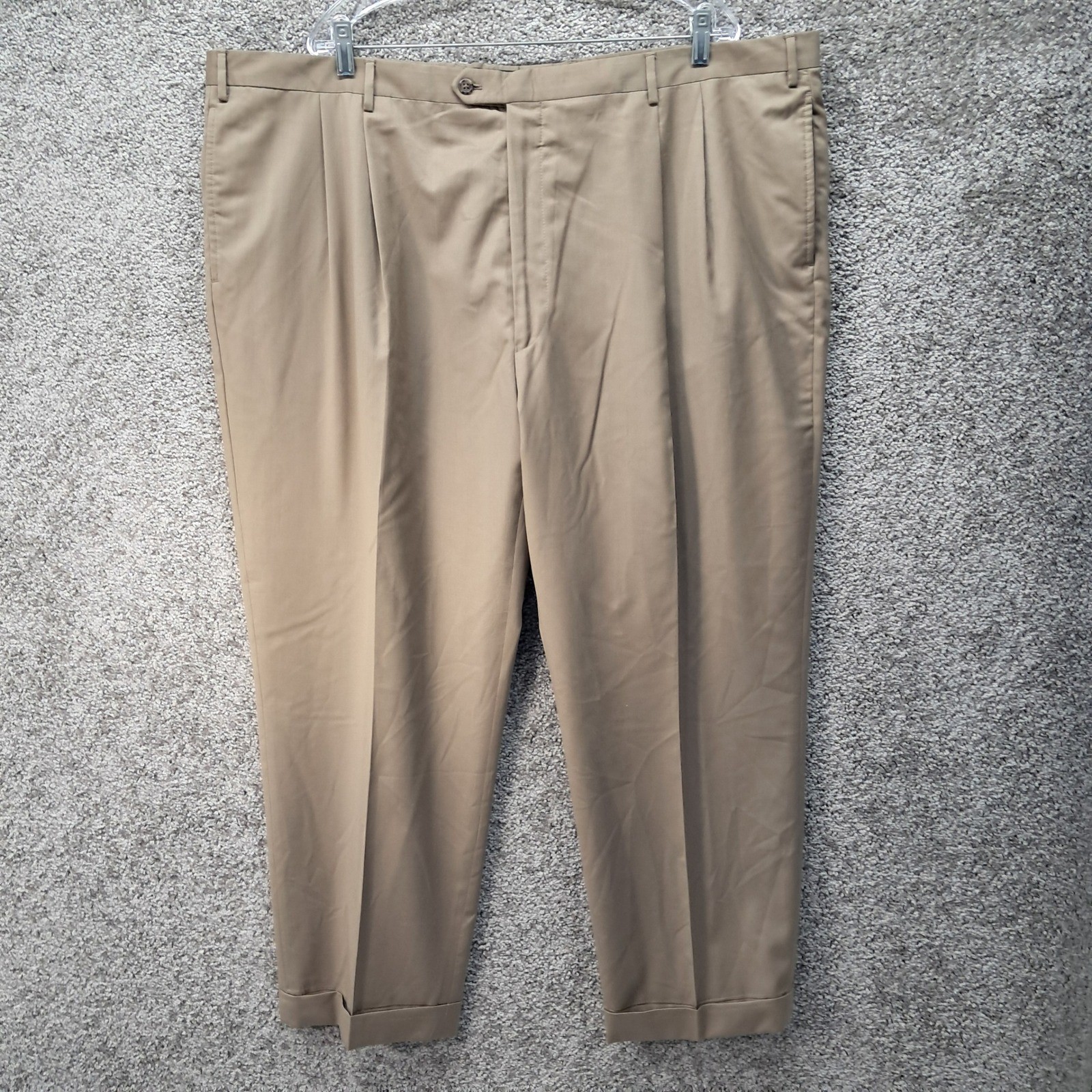 Jos A Bank Signature Gold Mens 48×29 Tan Wool Pleated Cuffed Dress Pants Slacks