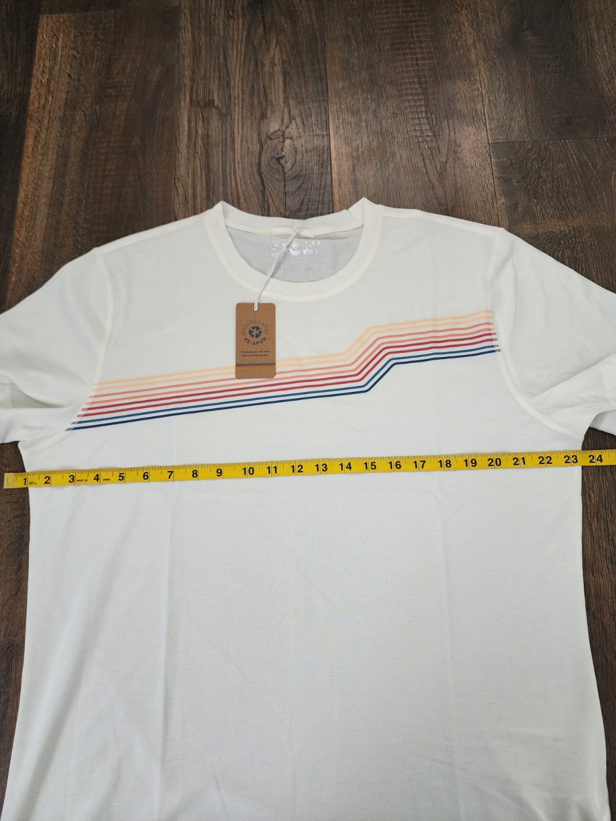 Marine Layer Mens Re-Spun Air Crew Graphic Tee White Sunset Stripe Large “read”
