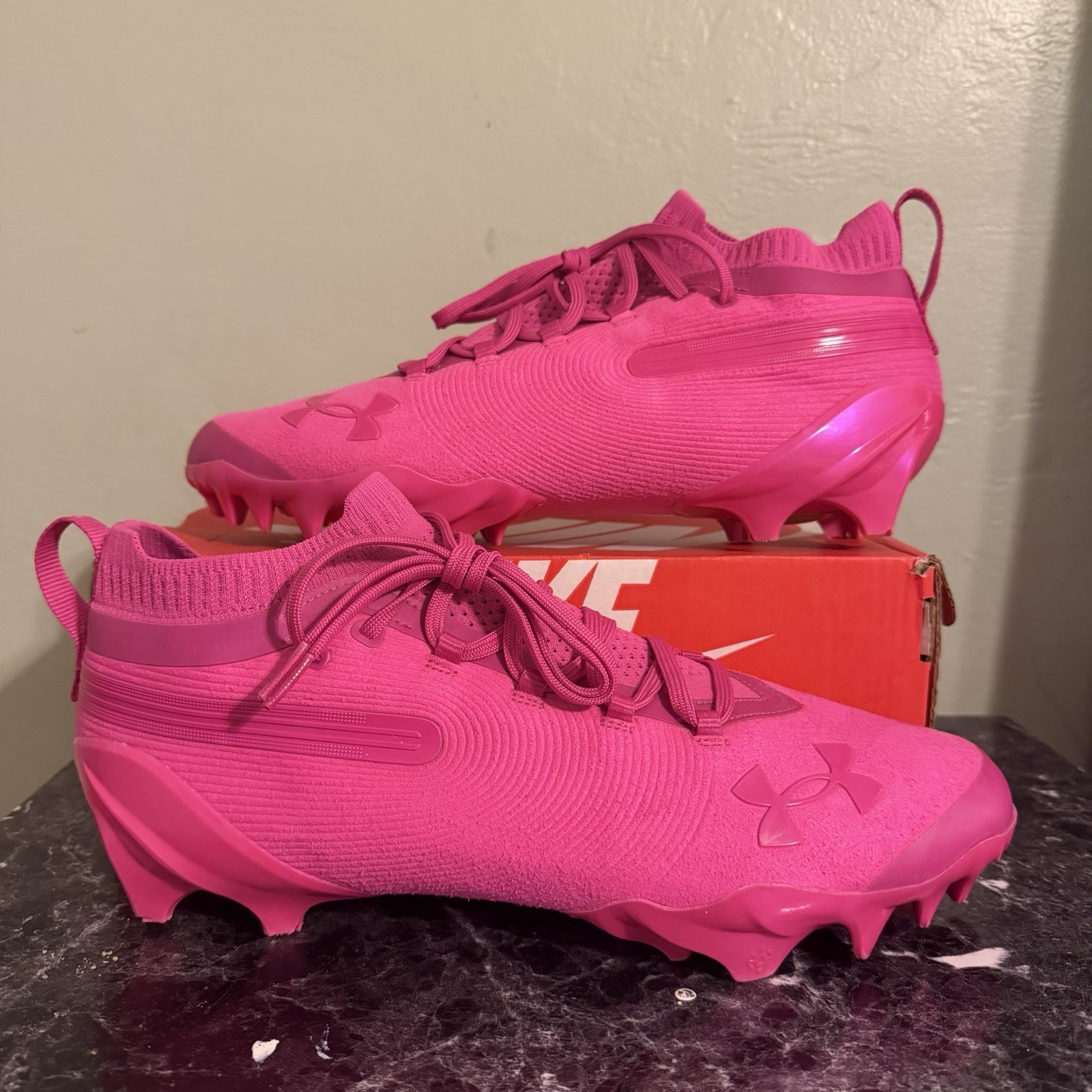 12 Mens Under Armour Spotlight Pro Suede Football Cleats Rebel Pink 6000074-652