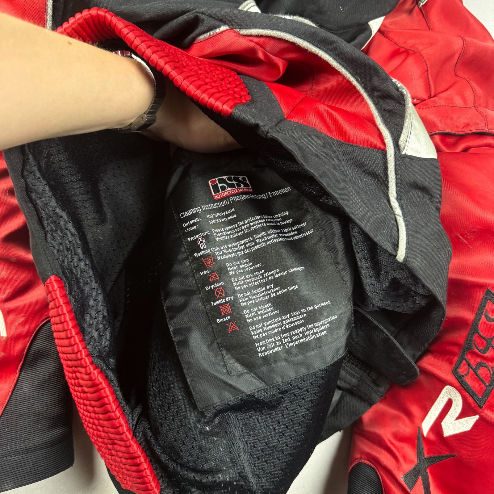 Mens Vintage IXS Racing Motorcycle Jacket Red Black Moto Biker Padded Y2K Racing