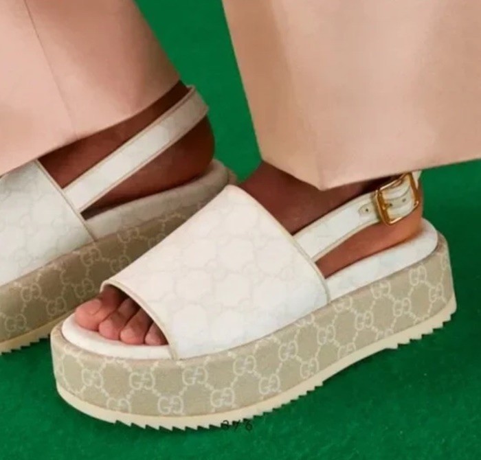 GUCCI Angelina GG canvas slingback platform sandals slides EU 41.5 US 11.5