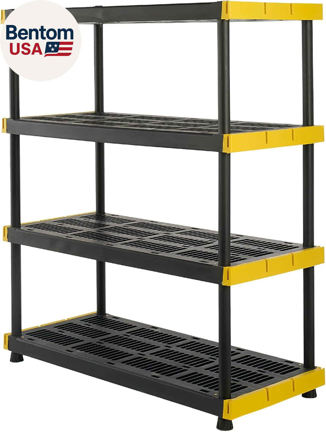 Black & Yellow, 4-Tier Heavy Duty Plastic Storage Shelves That Support up to 200