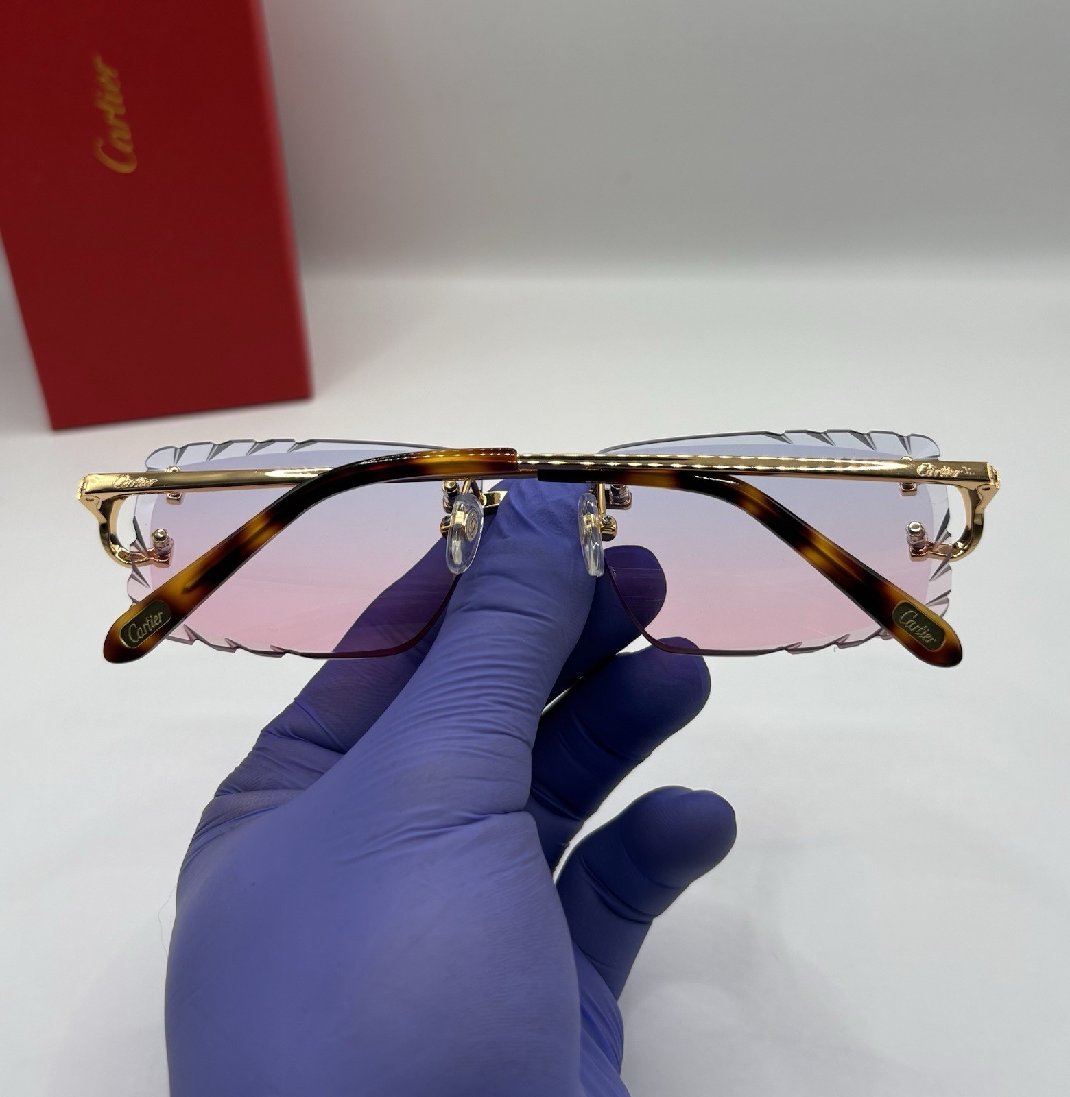 Big C Diamond Cut Frameless PINK Lens Gold Frame