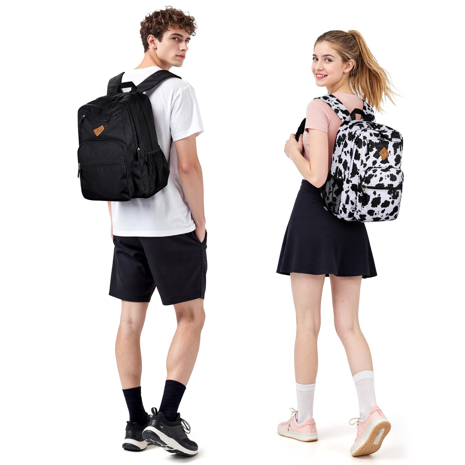 26L Cow Print Black Backpack for School College Travel Water Resistant