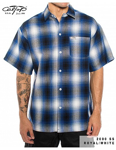CALTOP OLD SCHOOL FLANNEL VETERANO SHORTSLEEVE SHIRT PLAID SM-5X GANGSTER