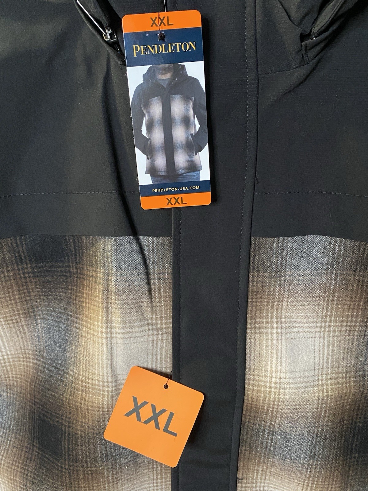 Pendleton Men’s Softshell Wool Blend Jacket Black Brown Plaid Hooded 2XL New