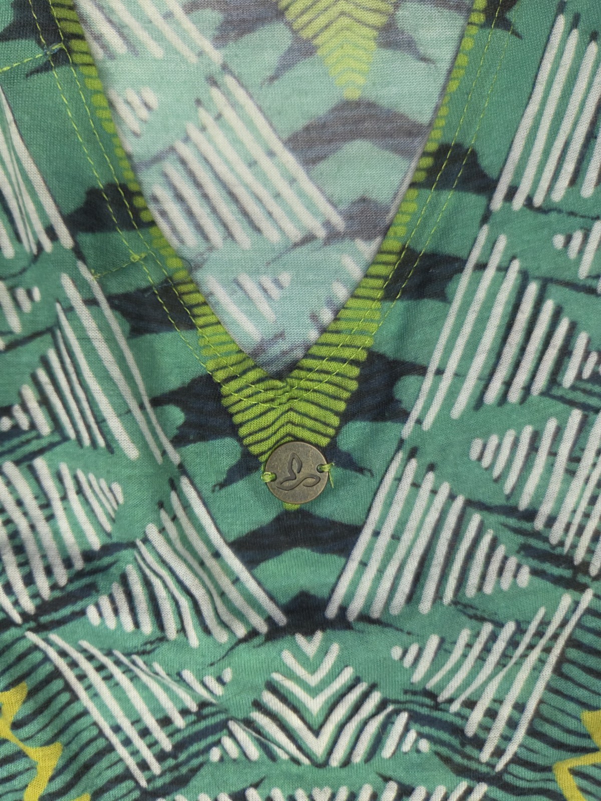 prAna Saida Kaftan Tunic Cover Up Green Teal Aztec Geometric Tissue Jersey S