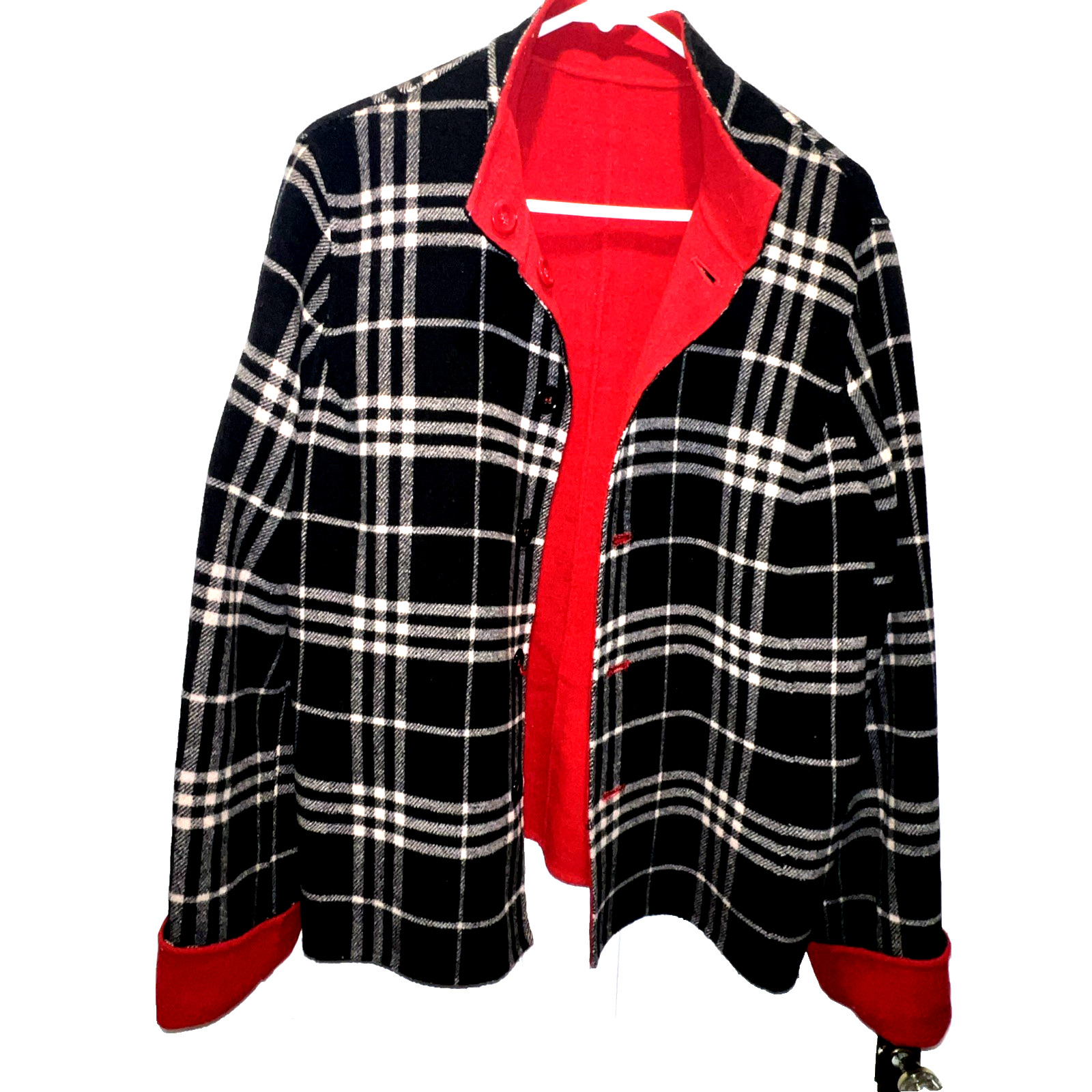 Unbranded No Size Label Black RED WHITE PLAID REVERSIBLE JACKET SIZE LARGE
