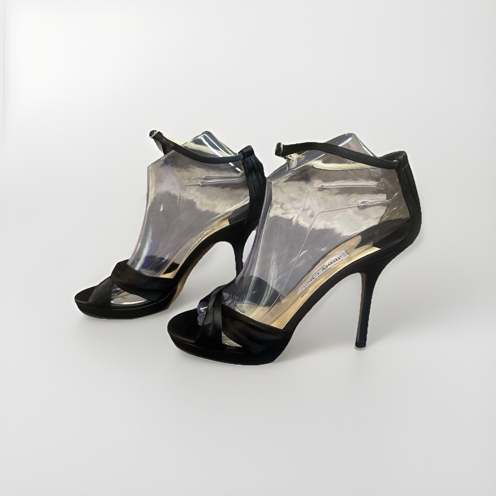 Jimmy Choo Black Satin Macy Ankle strap Sandals Shoes Size 39 US 8.5-9 New Other
