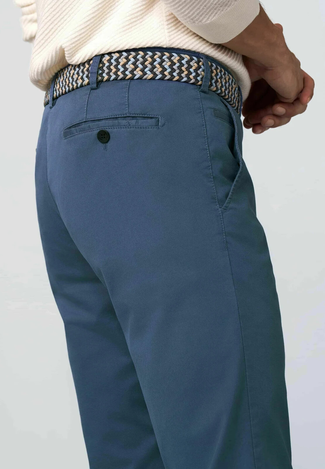 Meyer NWT Chinos / Casual Pants Size 54EU 38US Tokyo In Solid Blue Cotton Blend
