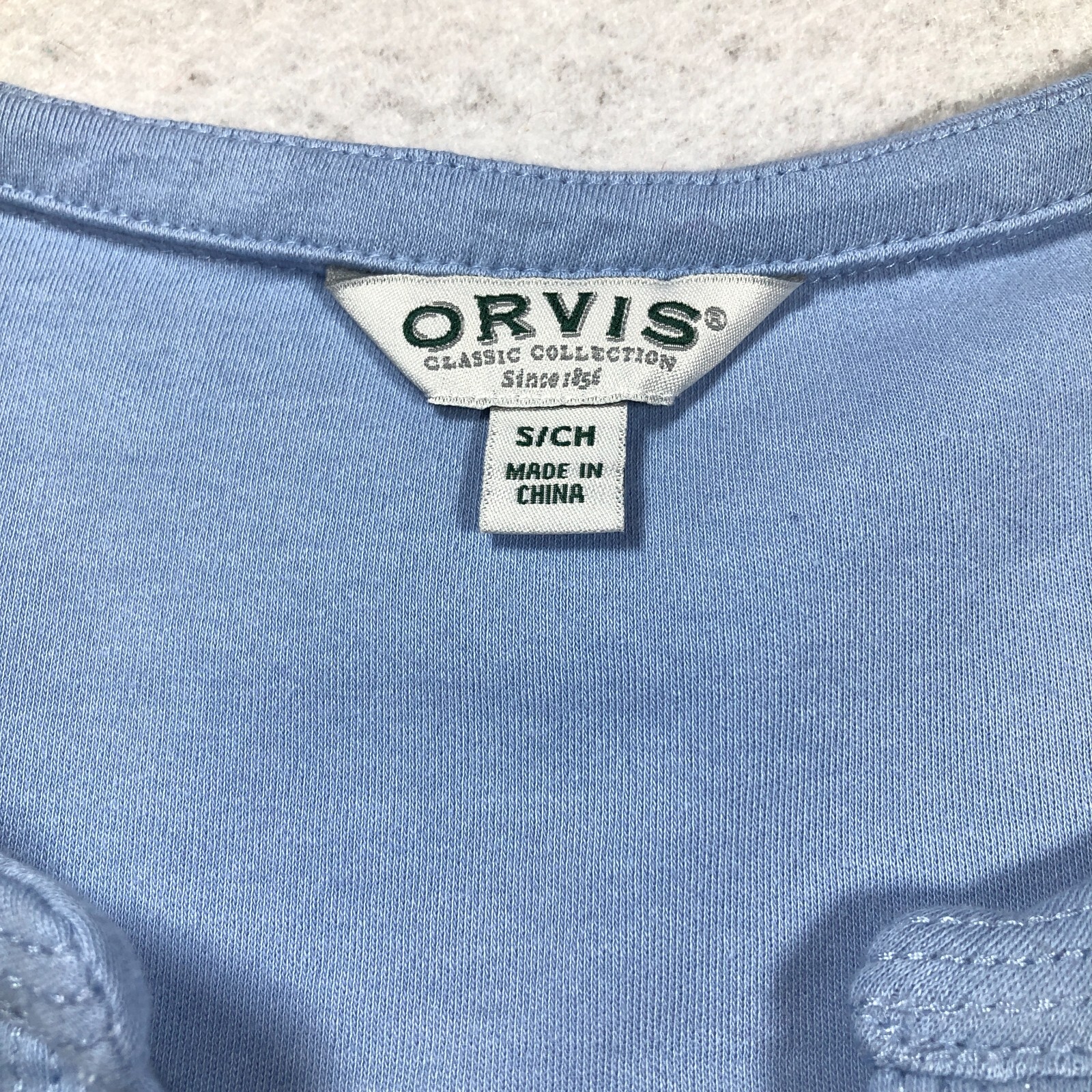 Orvis Classic Collection Womens Top Sz S Blue Pima Cotton V-Neck 3/4 Sleeves