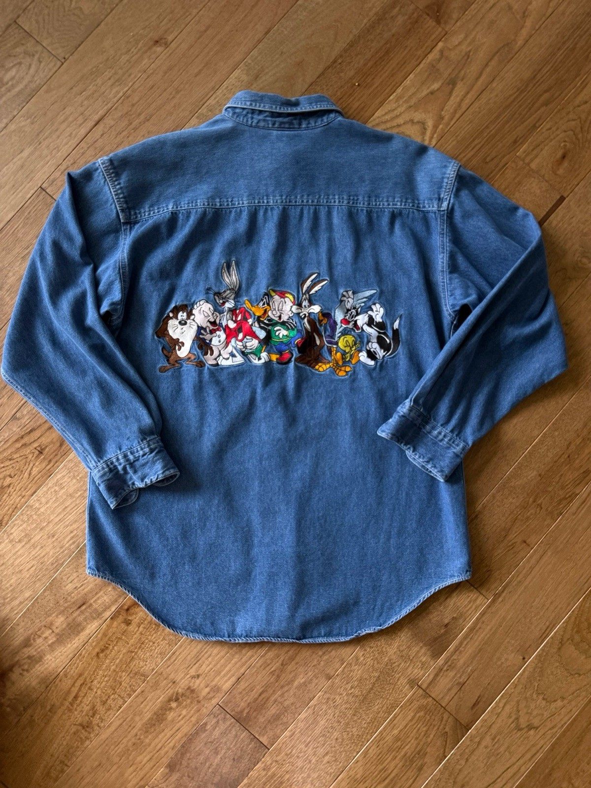 Warner Bros Studio Store Looney Tunes Denim Shirt Embroidered Vintage 90s Sz Sm