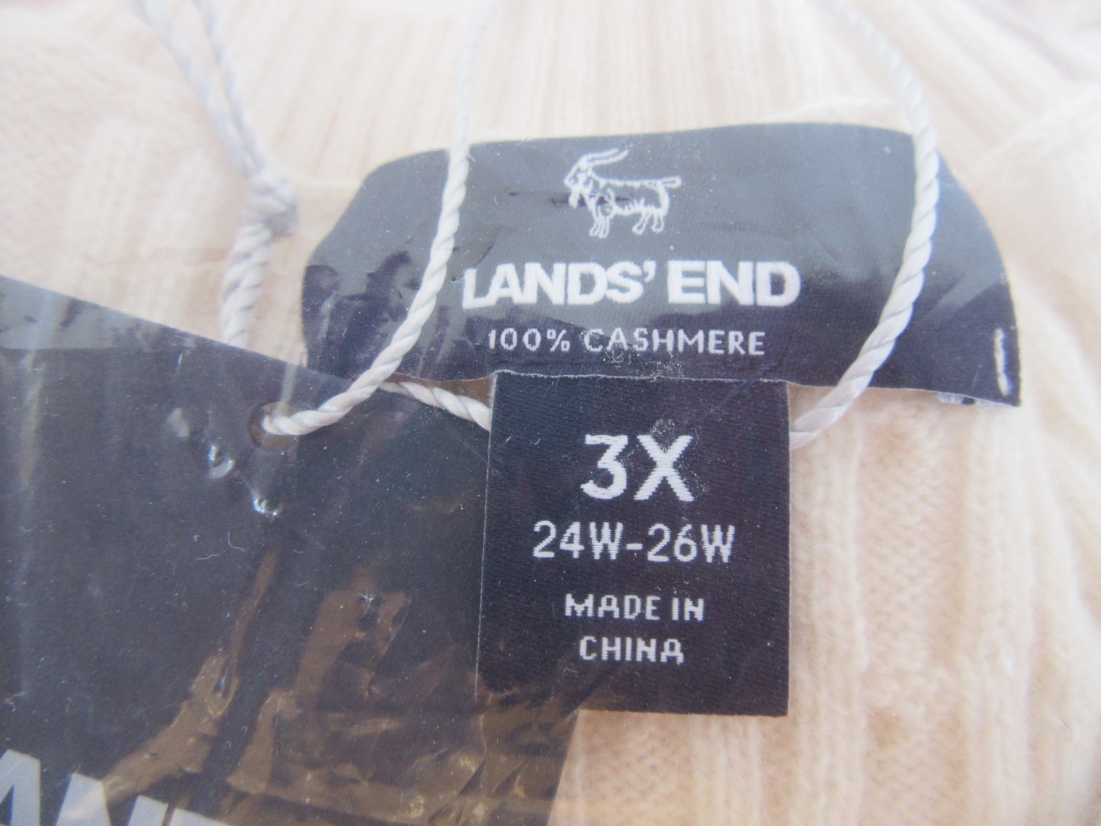 Lands’ End 100% Cashmere Long Sleeve Cable Ivory Pullover Style #520921 3X NEW!
