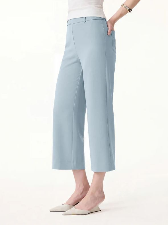 Women’s Mid Rise Cropped Wide Leg Pants with Pockets