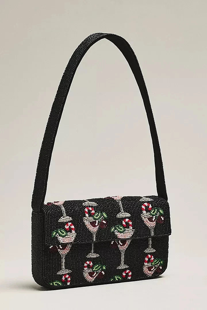 NWT ANTHROPOLOGIE FIONA BEADED BAG PURSE FOOD & DRINK Black Cherry Cocktail