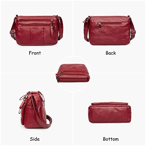 Purses for Women Soft PU Leather Shoulder Bag Ladies Crossbody Purse Red-10.2″