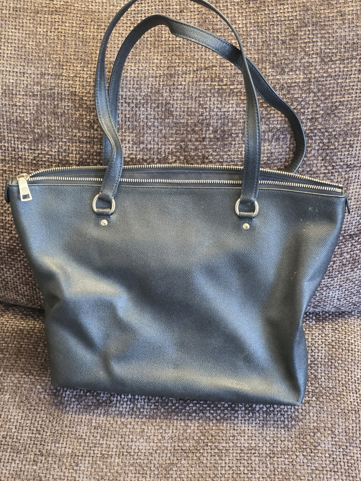 COACH GALLERY TOTE Black Crossgrain Leather Gold Hardware F79608 EUC