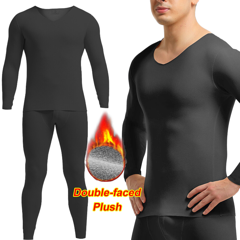 Mens Fleece Lined Thermal Underwear Set Long Johns Top Pants T Shirt Winter Warm