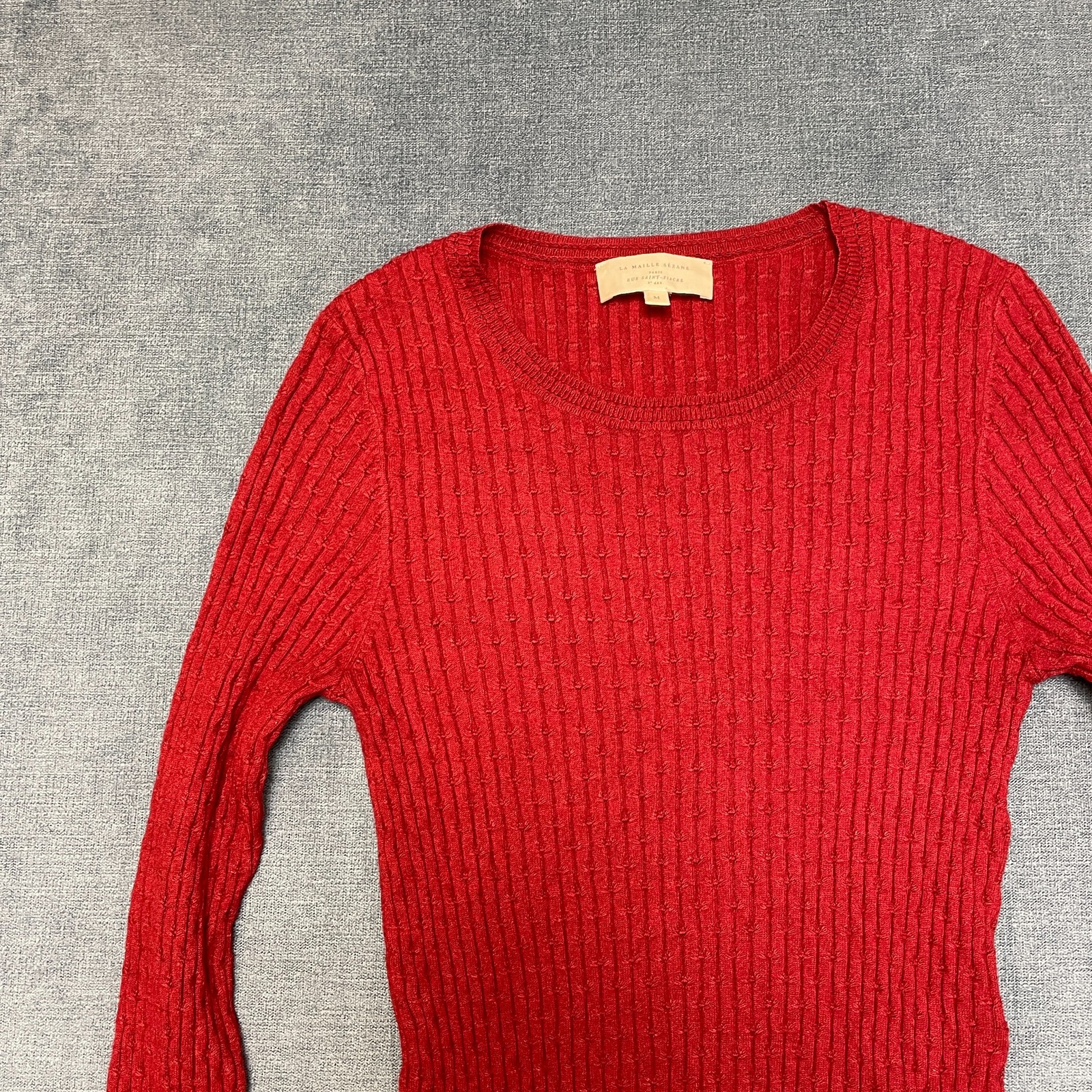 La Maille Sezane Sweater Womens Medium Red Ribbed Knit Round Neck Winter Wear