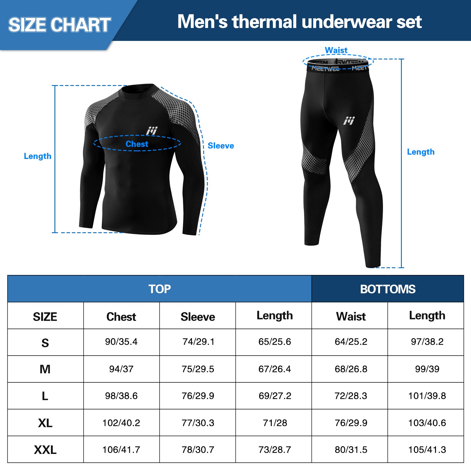 Men’s Winter Thermal Underwear Set Fleece Base Layer Long Johns Top Pants Warm