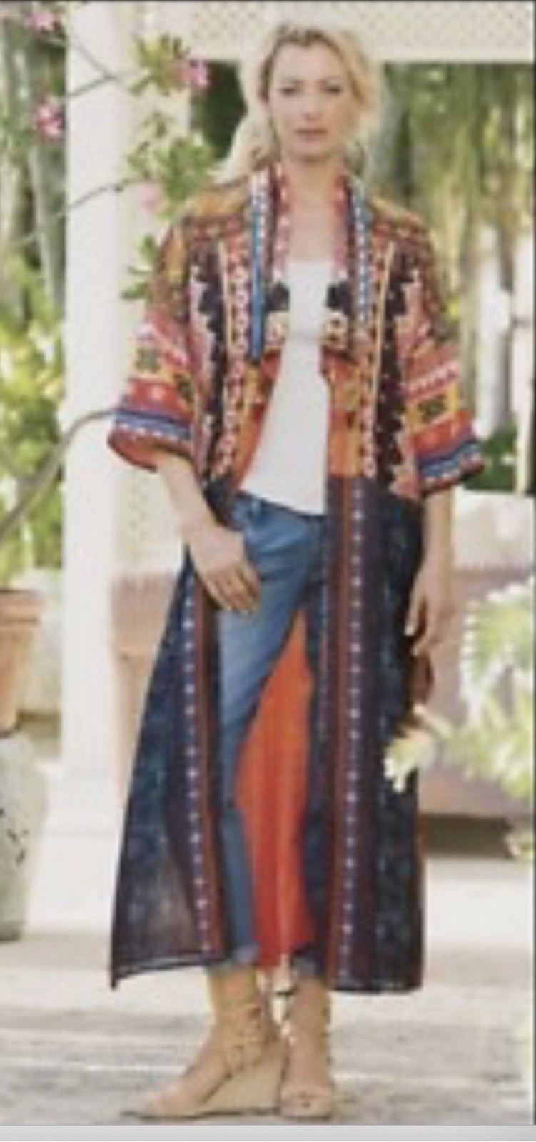 Soft Surroundings Sahara Sun Canaria Duster Open Topper Cover up Beaded Sz M