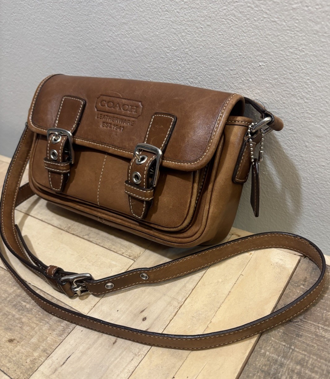 Coach Bleeker Double Buckle Crossbody Brown Leather 9355