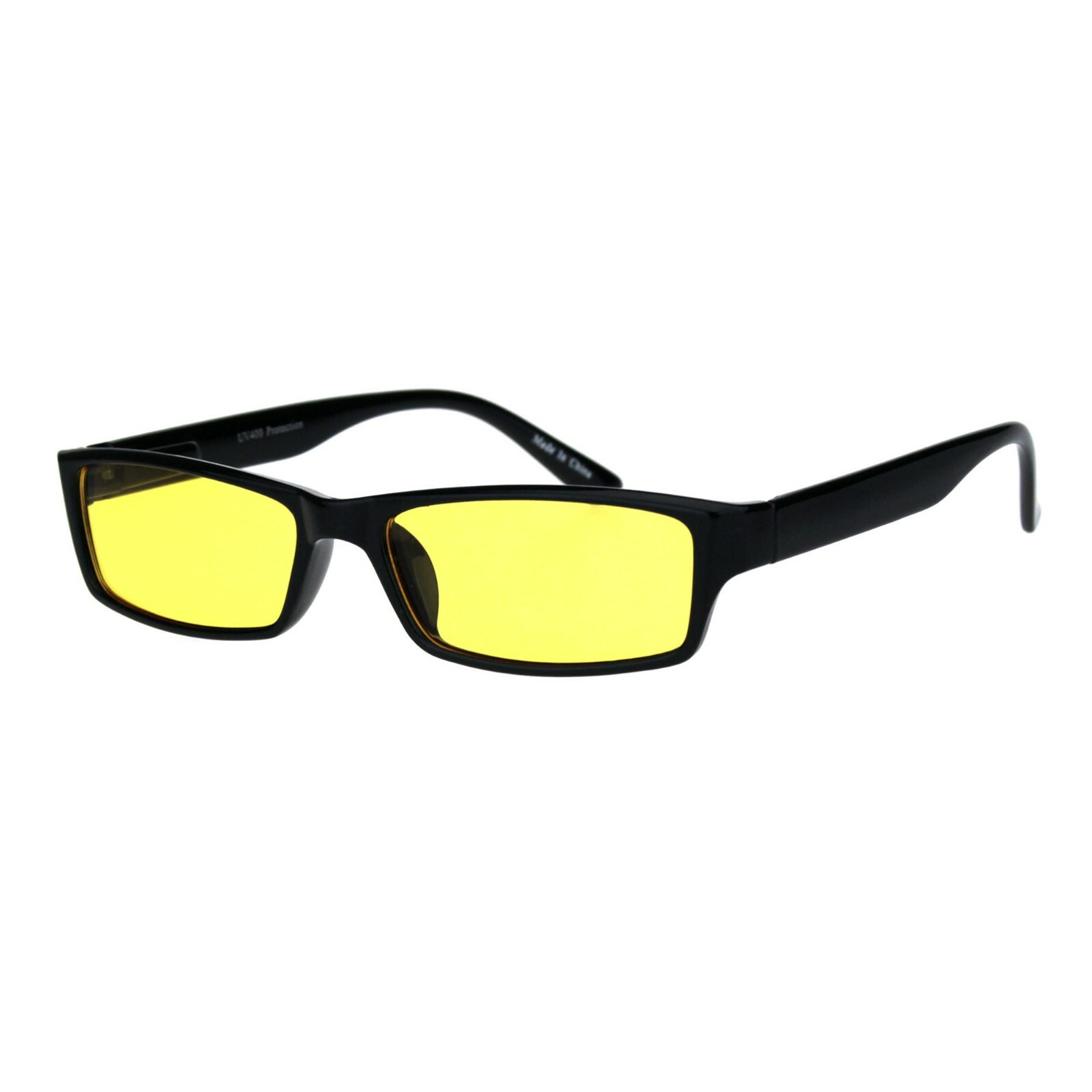 Black Rectangular Frame Sunglasses Color Lens Small Size Spring Hinge UV400