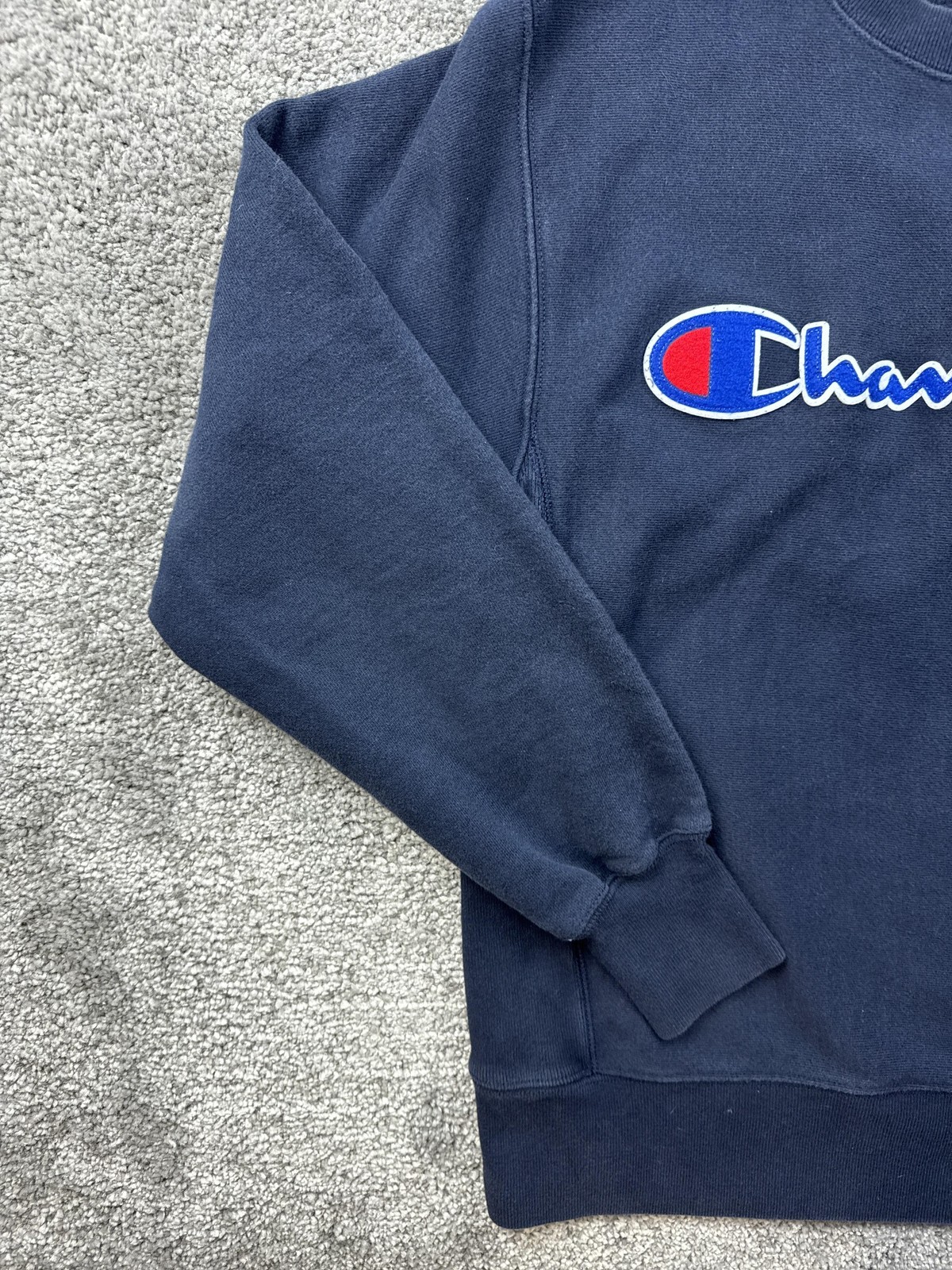Champion Reverse Weave Sweatshirt Mens Medium Blue Fleece Crewneck Logo