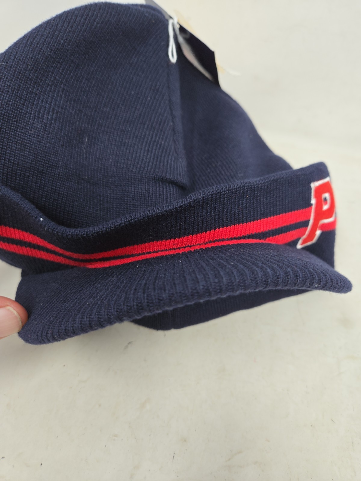 NWT Polo Ralph Lauren Navy Cable Knit Wool Blend Ribbed Cuff Beanie W/ Visor New