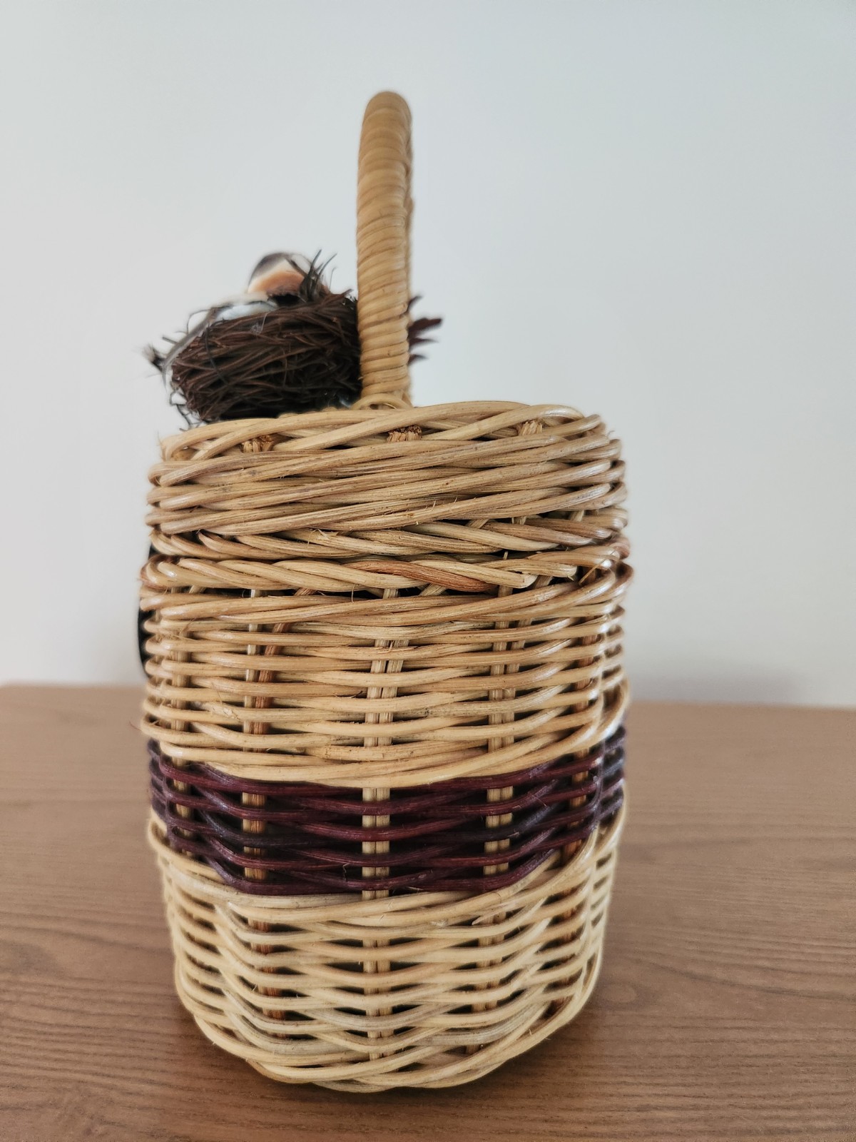 Vintage Wicker Basket Handbag Bird Nest Flower Daisy Brown Novelty Purse