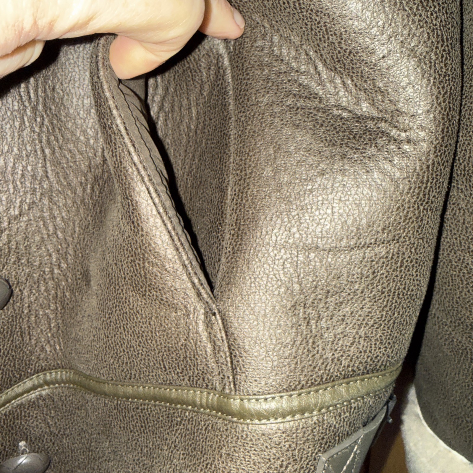 Mint Velvet Women’s Flying Jacket Size XL Faux Leather Tan with Cream Faux Fur